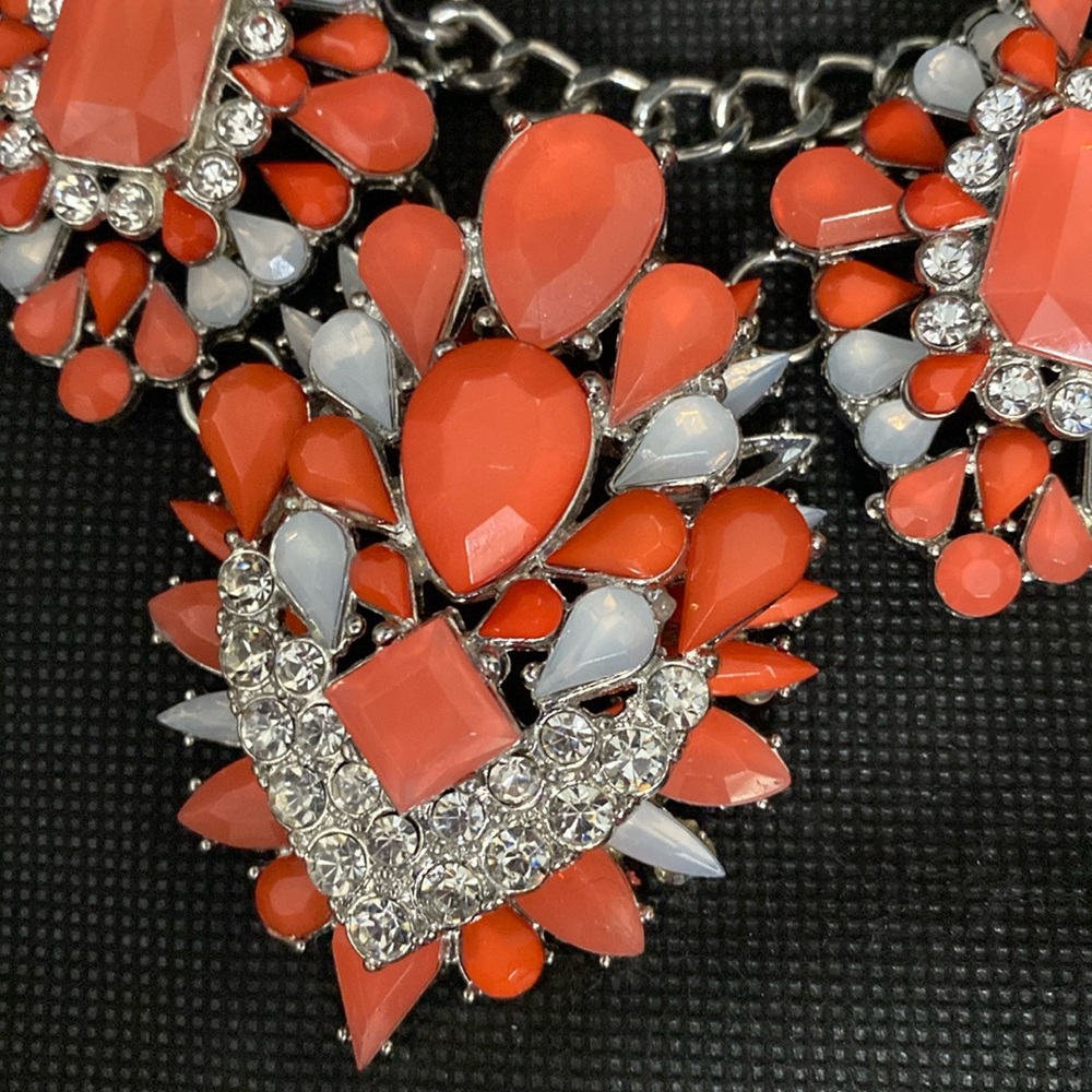 Vintage Costume jewelry Tangerine with rhinestones necklace/choker - Picture 7 of 7